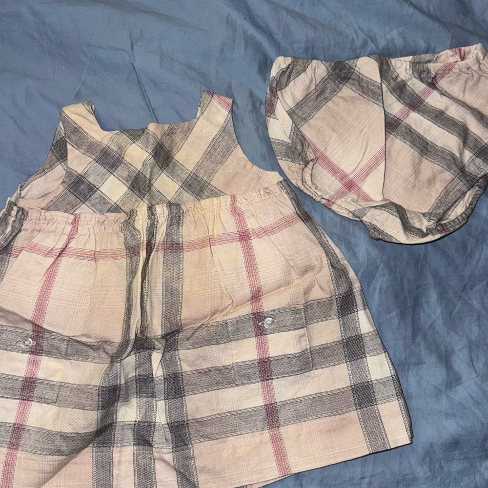 Burberry Kids Plaid Dress Set - Pink and Gray